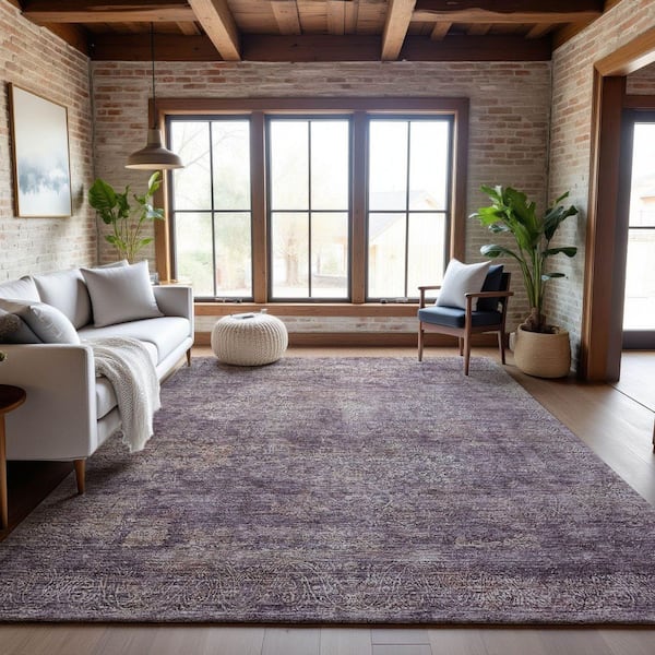 Mayfield Premium Machine Washable Abstract AMF1172 Plum 3 ft. x 5 ft. Area Rug