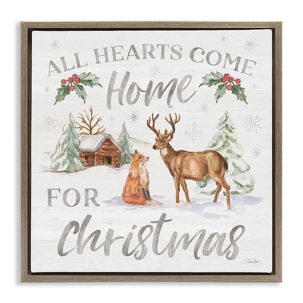 Stupell Industries Home for Christmas Phrase by Silvia Vassileva 1 Piece Floater Frame Graphic Print Animal Art Print 18 in. x 18 in.