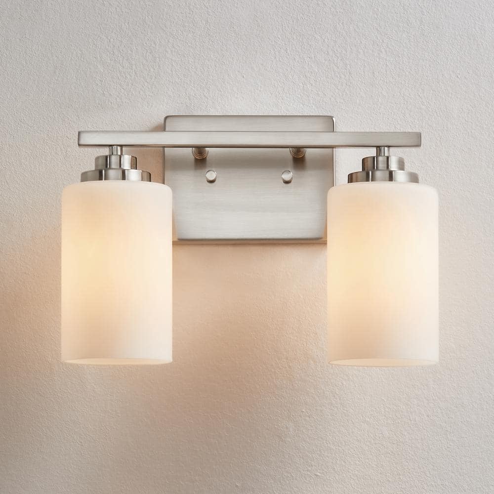 Modern Nickel 2-Light Bathroom Vanity with Frosted Glass