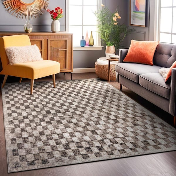 Contemporary Checkered Area Rug Beige 5 ft. x 7 ft. Area Rug