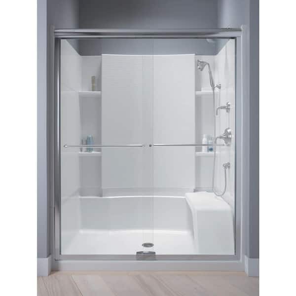 STERLING Finesse 57-1/2 in. x 70-5/16 in. Semi-Frameless Sliding Shower Door in Silver with Handle