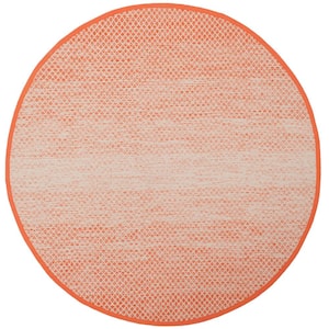 Montauk Orange/Ivory 4 ft. x 4 ft. Striped Distressed Geometric Round Area Rug