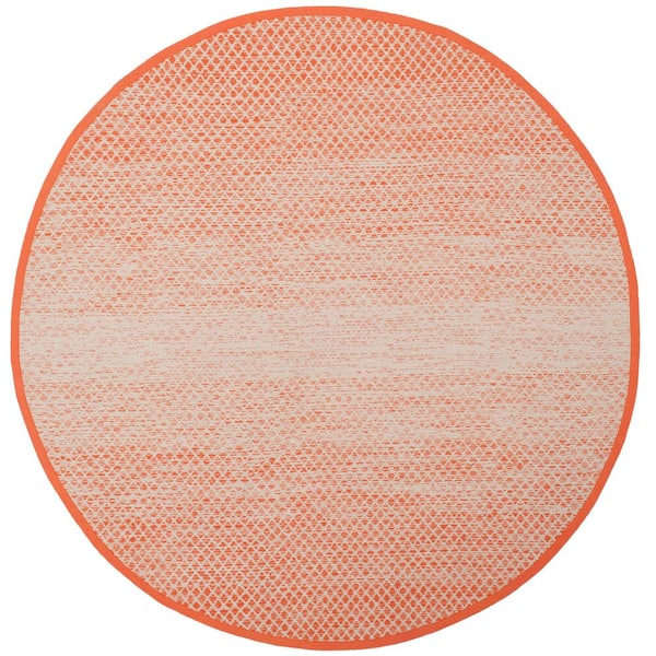 SAFAVIEH Montauk Orange/Ivory 4 ft. x 4 ft. Striped Distressed Geometric Round Area Rug