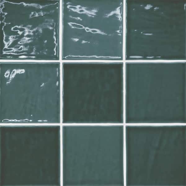 Sample-Marin 4 in. x 4 in. Glossy Ceramic Wall Tile Sample in Ocean Teal