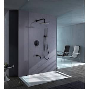 1-Handle 3-Spray Wall Mount Tub and Shower Faucet with Hand Shower in Matte Black (Valve Included)