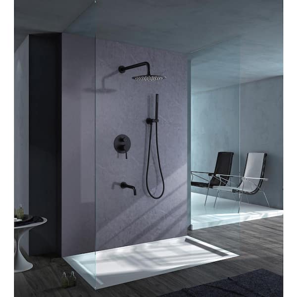 Nestfair 1-Handle 3-Spray Wall Mount Tub and Shower Faucet with Hand Shower in Matte Black (Valve Included)