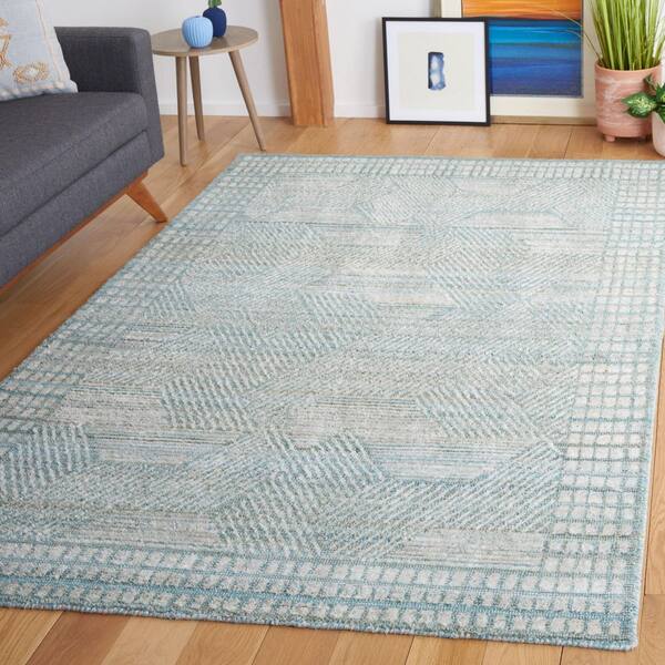 Marquee 5 ft. x 8 ft. Turquoise/Gray Chevron Border Area Rug