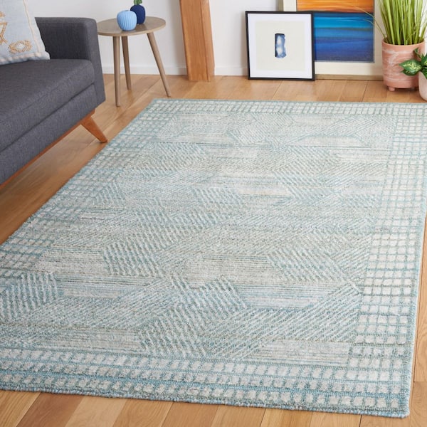 Marquee 6 ft. x 9 ft. Turquoise/Gray Chevron Border Area Rug