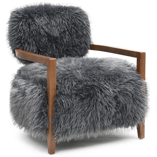 Ambi Modern Charcoal Gray Faux Fur Accent Chair With Cushioned Pocket Coil Seat