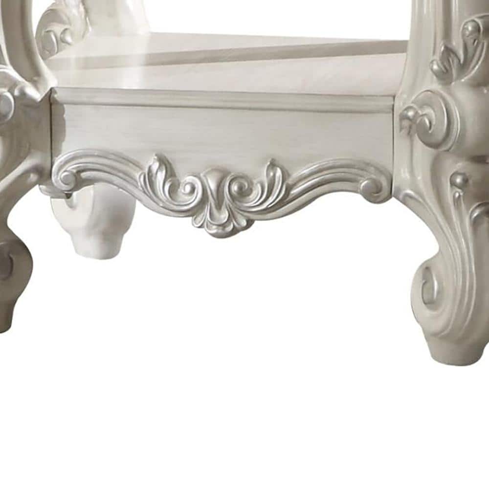 Versailles White Wood and Glass End Table with Shelf