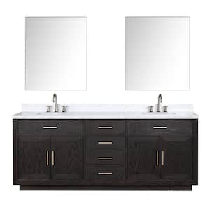 Condor 84 in W x 22 in D Black Oak Double Bath Vanity, Carrara Marble Top, Faucet Set, and 36 in Mirrors