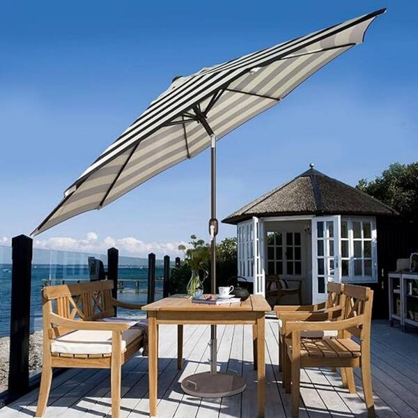 black and ivory striped patio umbrella 9 ft. Iron Push-Up Patio Umbrella in Black and Ivory Stripe L0DN9YS584