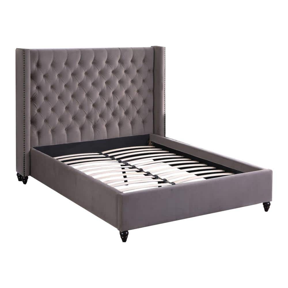 Best Master Furniture Thea Velour Grey, Grey Platform Bed King