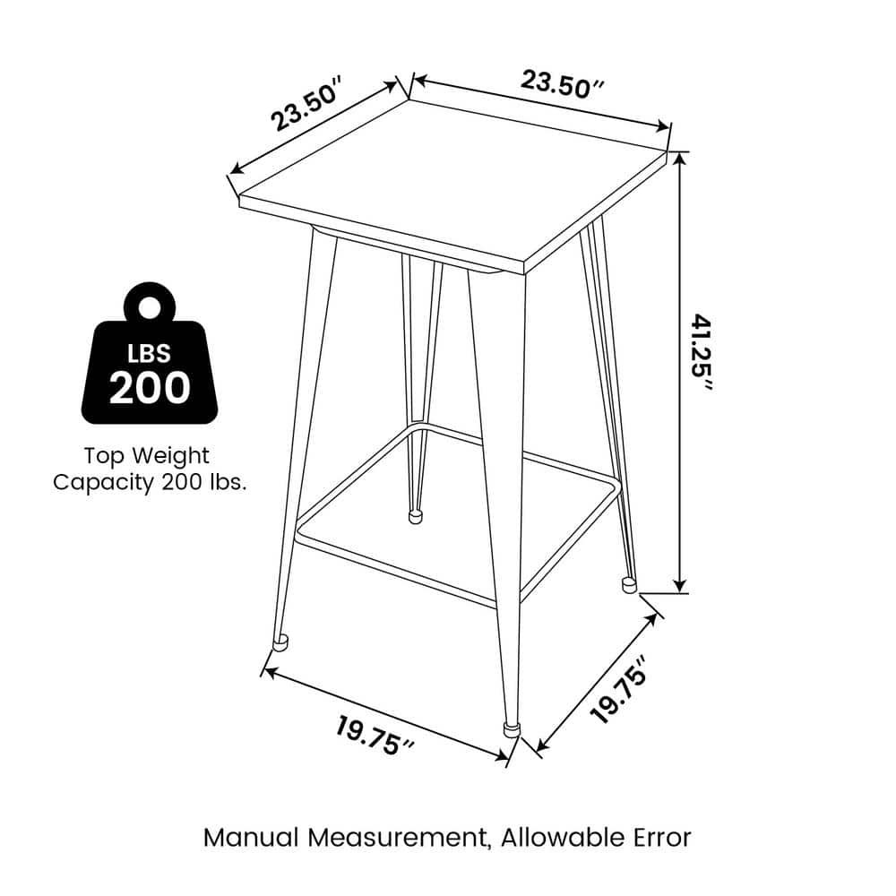 Black Steel Square Bar Table with Elm Wood Top