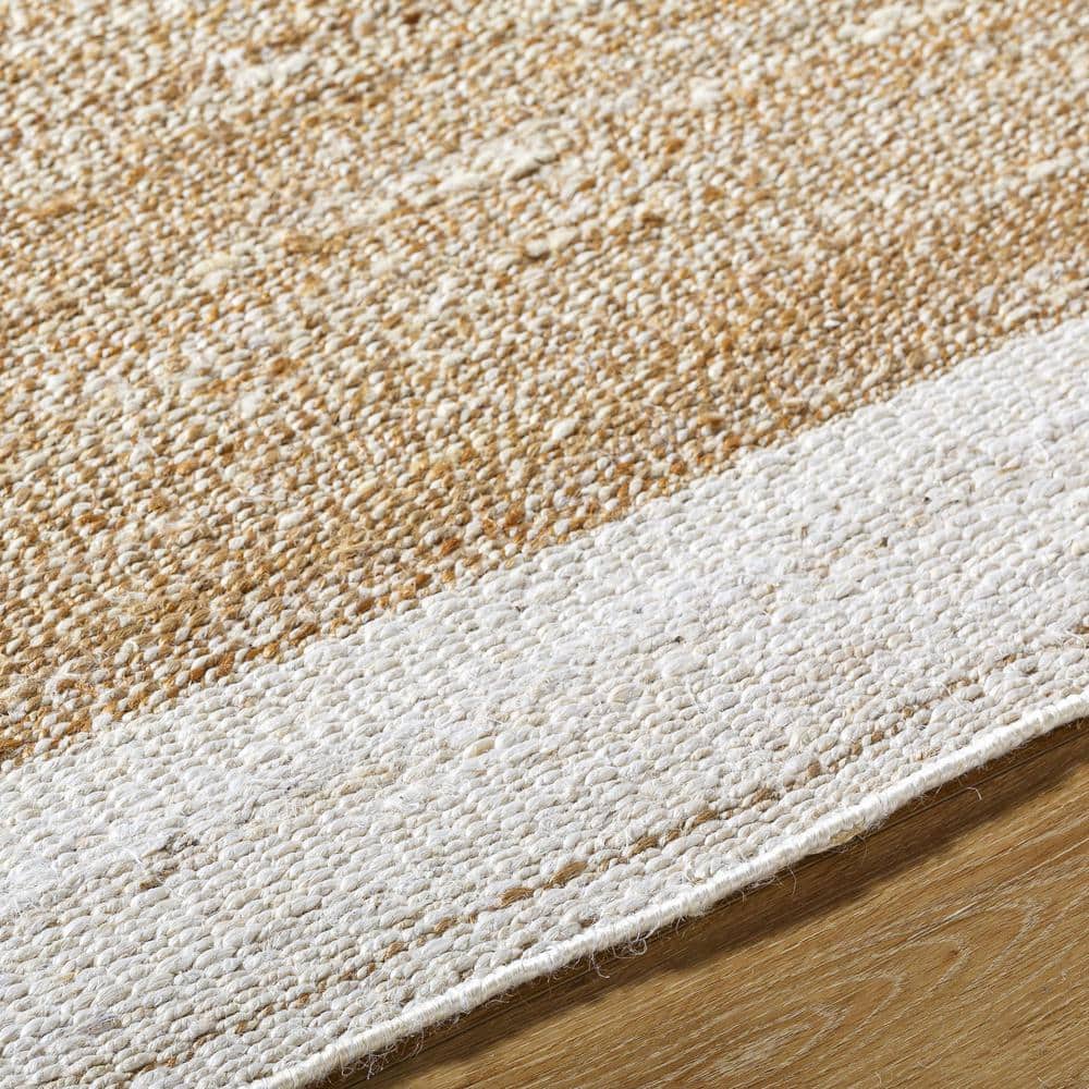 Kamey 9' x 12' Beige and White Flat Woven Synthetic Rug