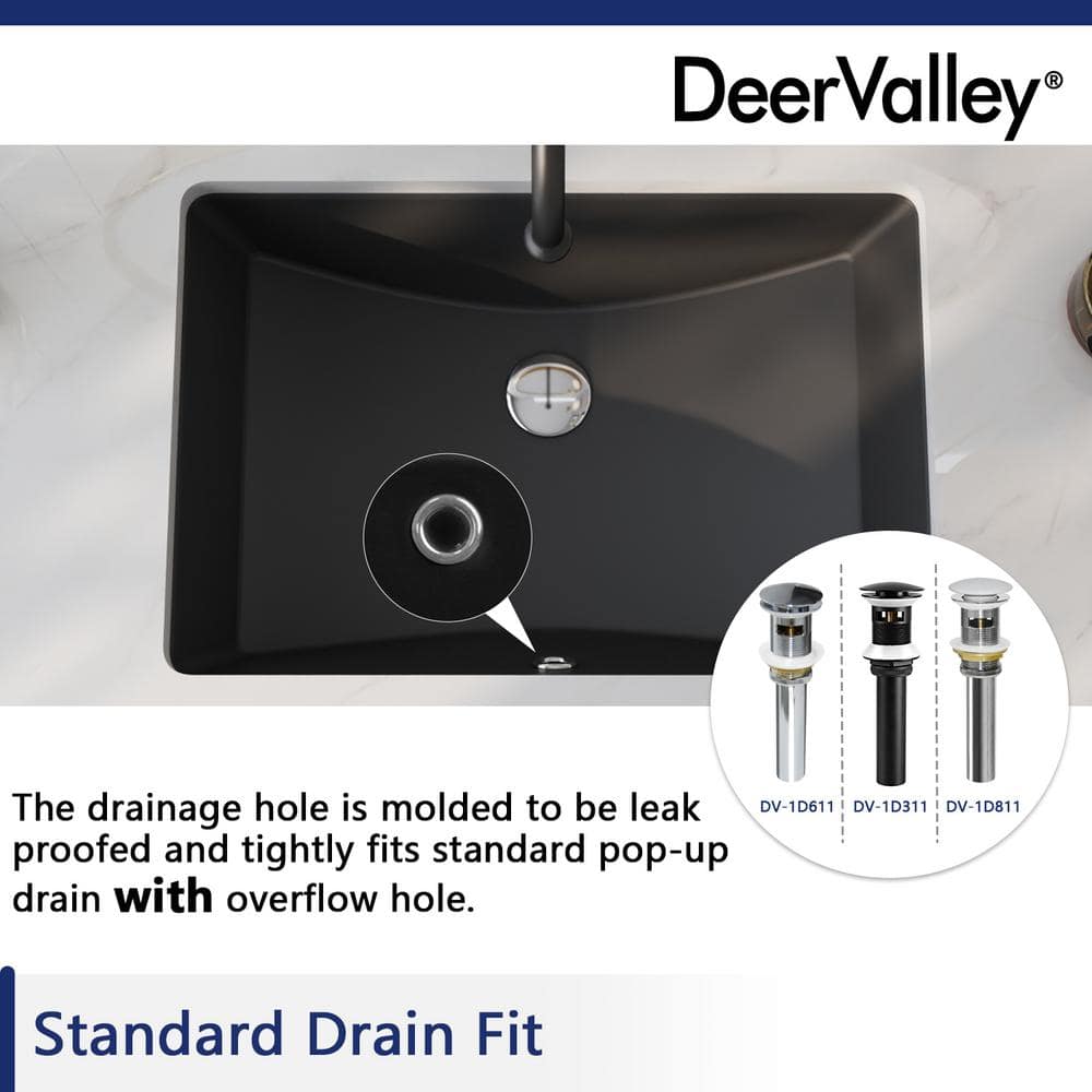 Matte Black Ceramic Rectangular Undermount Bathroom Sink with Overflow