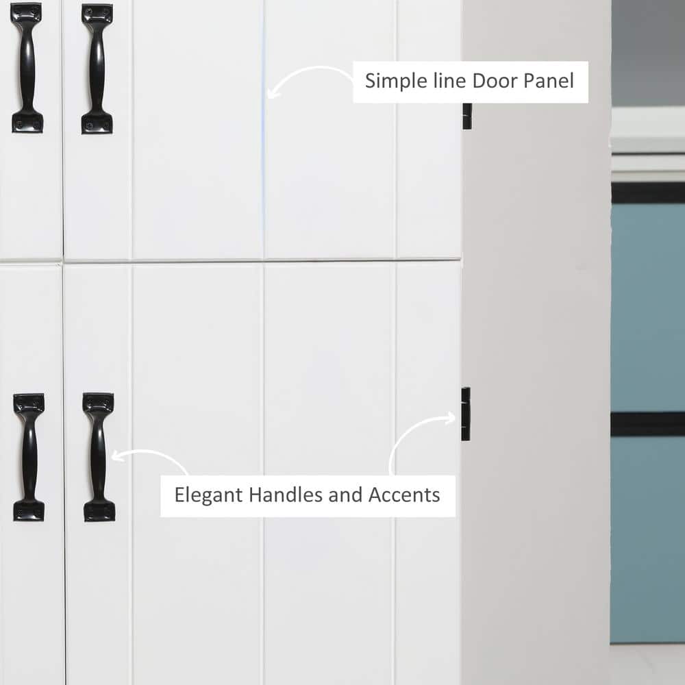 Tall White Freestanding Kitchen Pantry with Adjustable Shelves