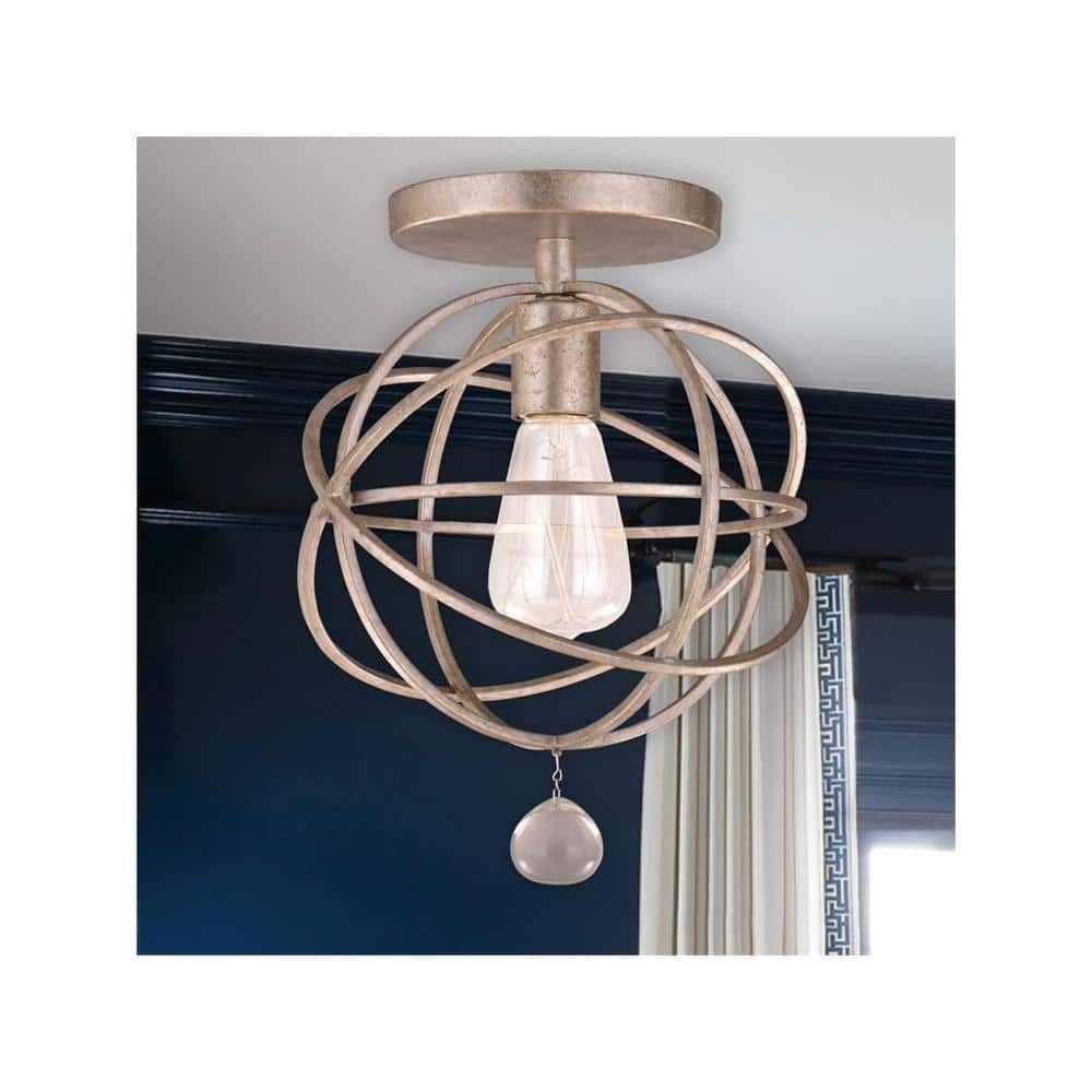 Olde Silver Crystal Globe Pendant Light