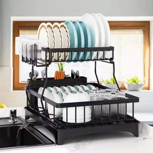 Stainless Steel Dish Drying Rack with Drainboard and Utensil HoldersDetachable Countertop Dish Rack for Kitchen