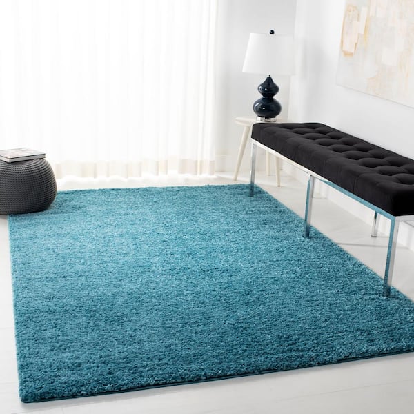 August Shag Turquoise Doormat 3 ft. x 5 ft. Solid Area Rug