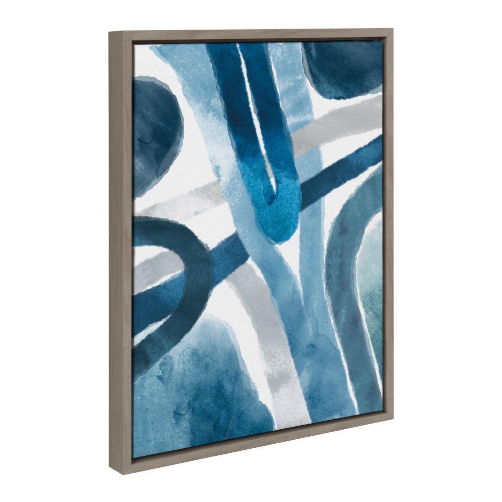 Abstract Blue and Gray Watercolor Canvas Wall Art with Gray Frame