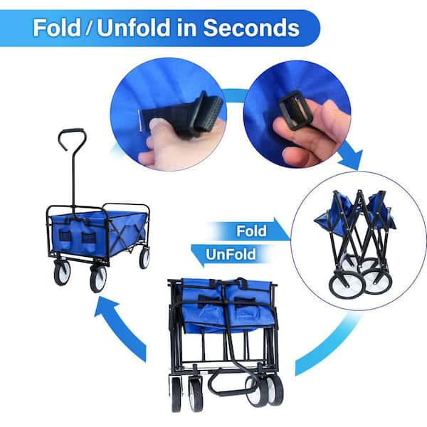 4 cu. ft. Steel Garden Cart Outdoor Folding Wagon Garden, Large Capacity Folding Wagon Garden Shopping Beach Cart