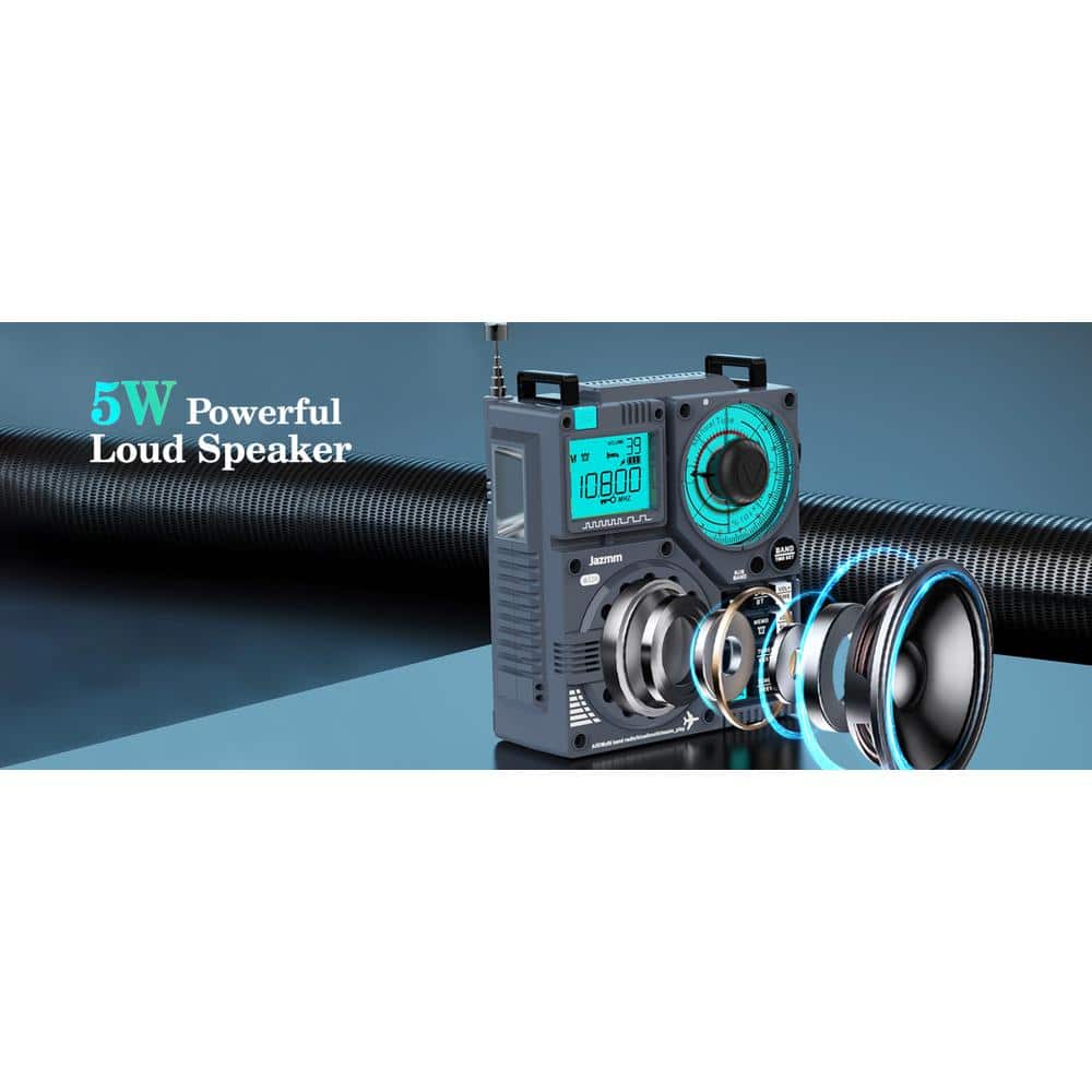 Portable Gray Multi-Band Shortwave Radio with Bluetooth and App Control