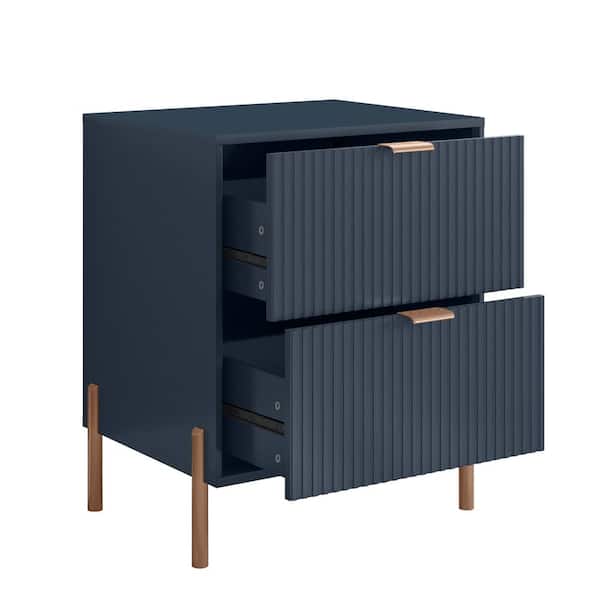 FESTIVO Modern Accent Navy 2-Drawers 20 in. Wide Nightstand with