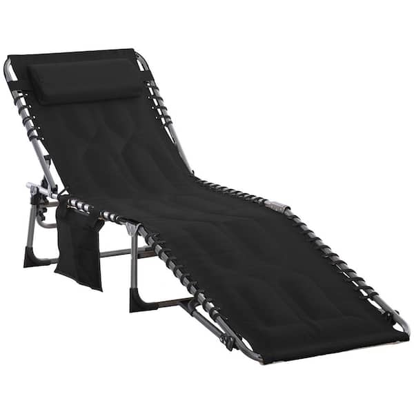 Outsunny Black Casual Fabric Portable Outdoor Chaise Lounge