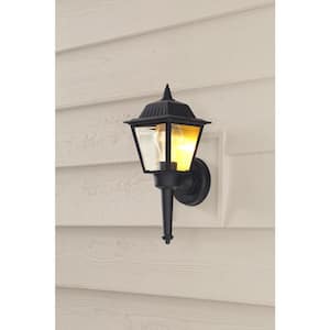1-Light Black Outdoor Sconce Lantern with Clear Glass
