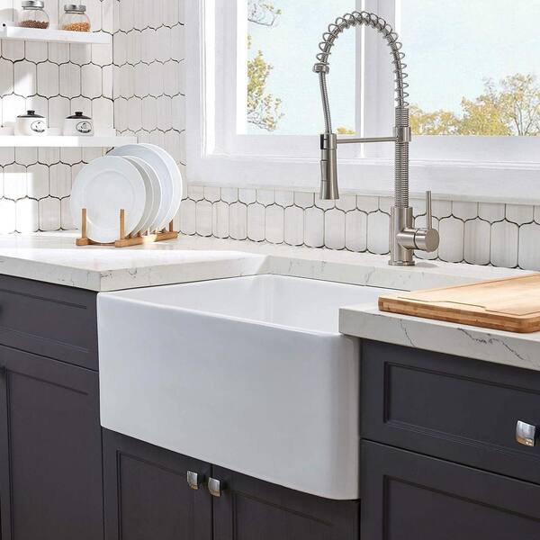 JimsMaison White Fireclay 31 in. Single Bowl Farmhouse Apron