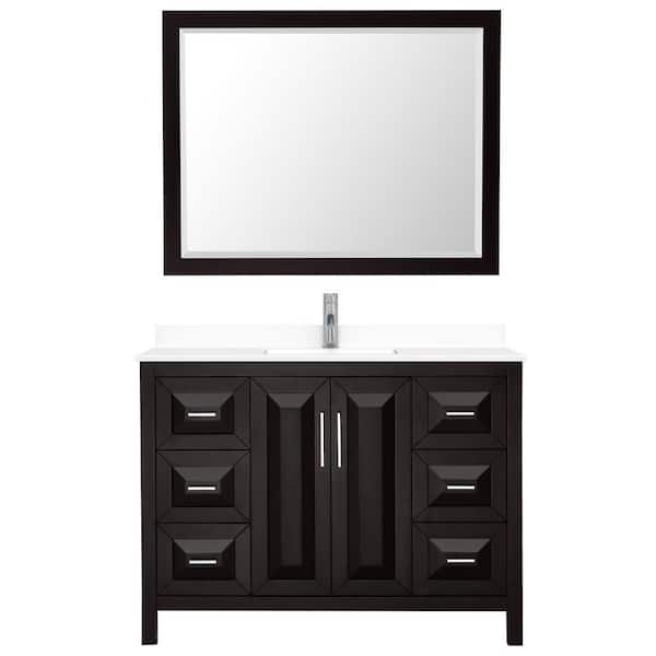Wyndham Collection Daria 48 in. W x 22 in. D Single Vanity in Dark Espresso with Cultured Marble Vanity Top in White with Basin and Mirror