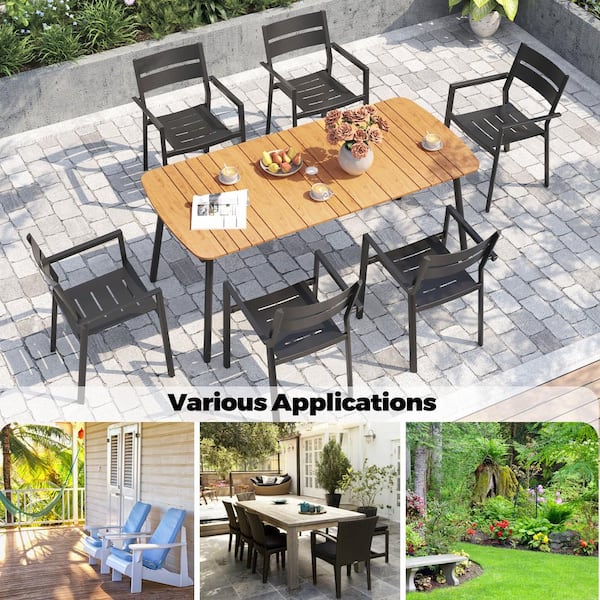 Pellebant 70.86 in. Rectangular Round Corner Aluminum Outdoor Patio Dining Table with Wood Like Tabletop in Brown PB TB059BRN180