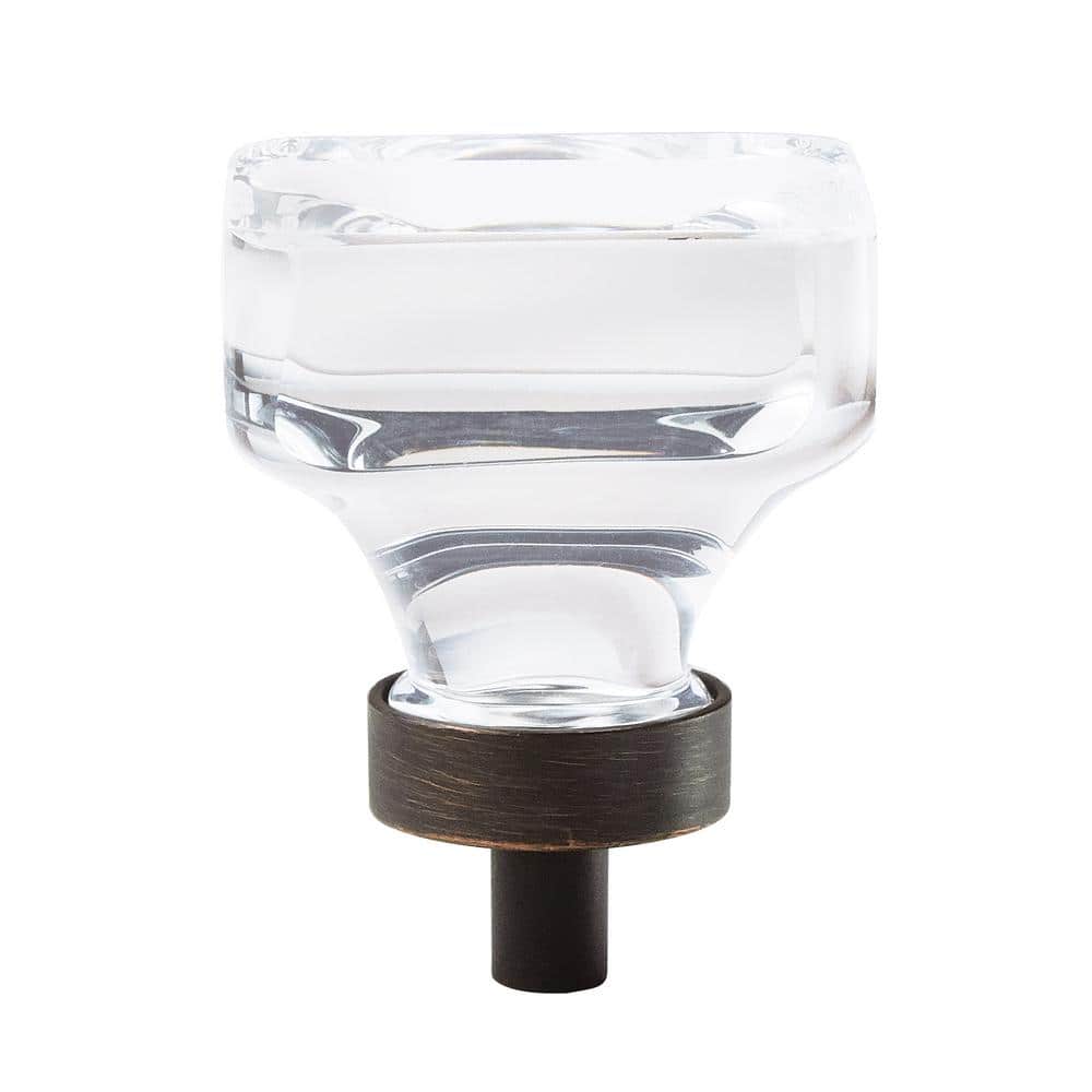 Glacio 1-3/8 in. (35mm) Modern Clear/Oil-Rubbed Bronze Square Cabinet Knob