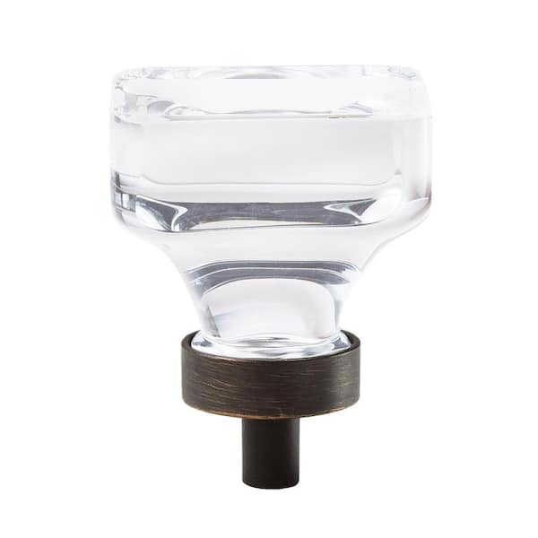 Amerock Glacio 1-3/8 in. (35mm) Modern Clear/Oil Rubbed Bronze Square Cabinet Knob