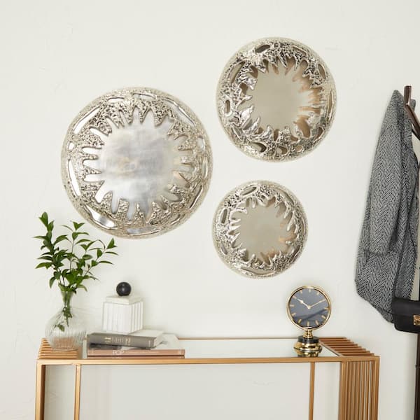 Litton Lane Aluminum Silver Sunburst Wall Decor with Textured Pattern (Set of 3)