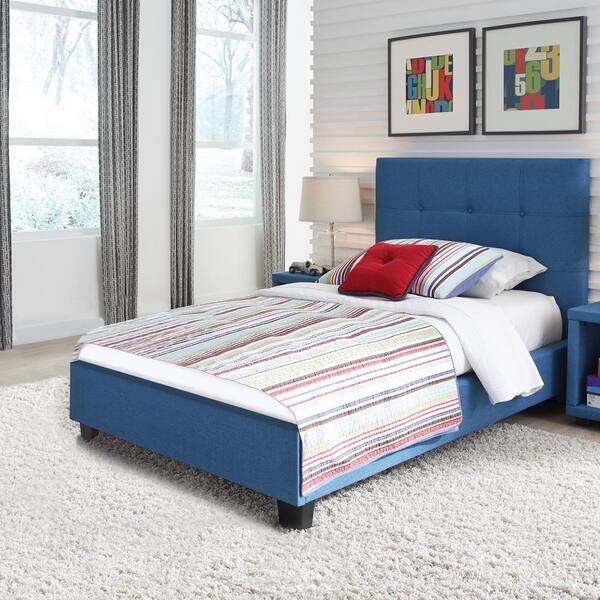 Fashion Bed Group Henley Kids Complete Upholstered Bed with Button Tufted Headboard, Denim Blue Finish, Twin