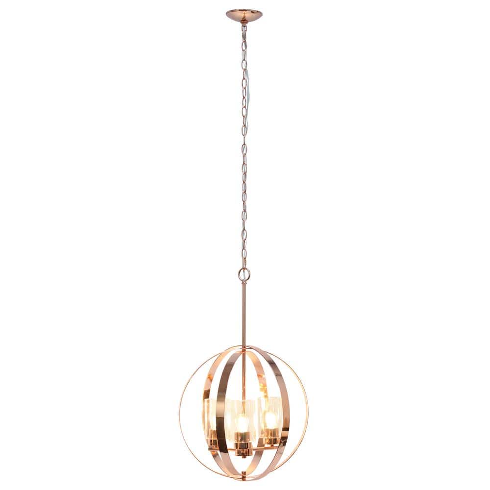 Elegant 18" Rose Gold Orb Pendant with Adjustable 3-Light Feature