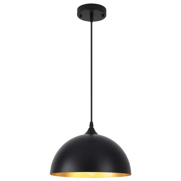 LWYTJO Danialah 1-Light Black Industrial Farmhouse Single Pendant Light with Metal Dome Shade for Kitchen Island Dinning Room
