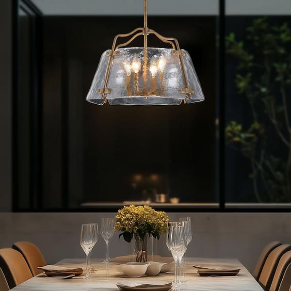 Bennett 18.6 in. 4-Light French Gold Pendant Light with Water Glass Shade