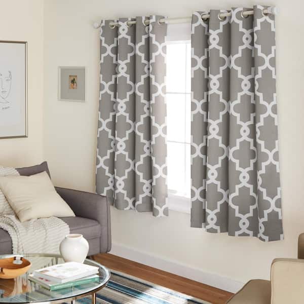 EXCLUSIVE HOME Ironwork Silver Woven Trellis 52 in. W x 63 in. L Noise Cancelling Thermal Grommet Blackout Curtain (Set of 2)