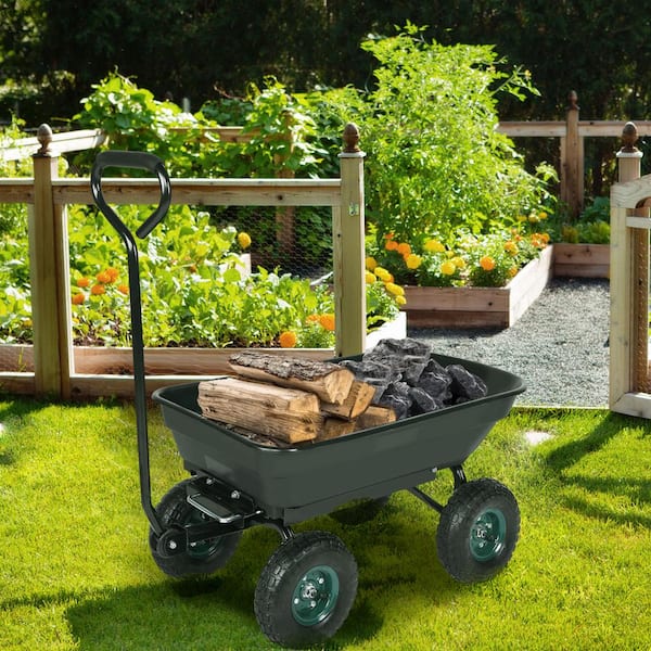 Kahomvis 1.4 cu. ft. Plastic Duty Steel Garden Cart, 440 lbs. Capacity Outdoor Wagon with Pneumatic Rubber Tires