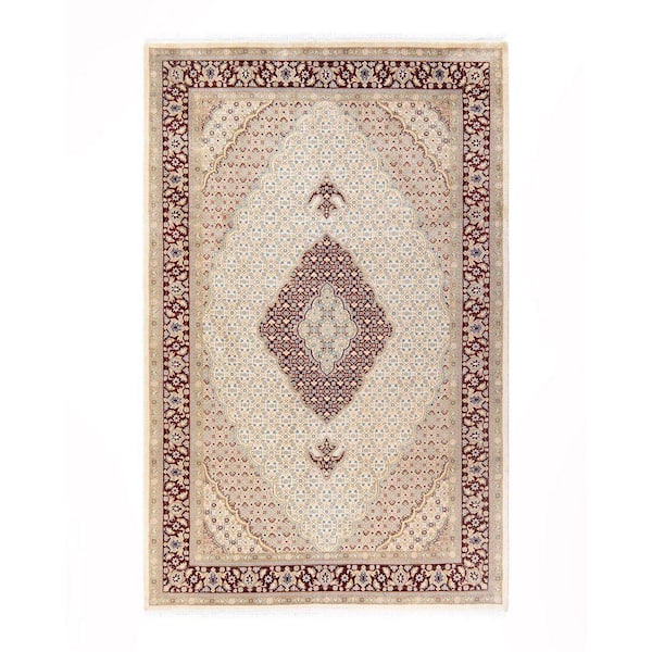 Mogul Traditional Ivory 6 ft. 1 in. x 9 ft. 5 in. Oriental Area Rug