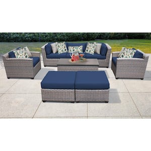 Florence 8-Piece Wicker Outdoor Sectional Seating Group with Navy Blue Cushions