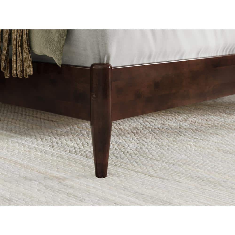 Orleans Queen Walnut Wood Low Profile Sleigh Platform Bed