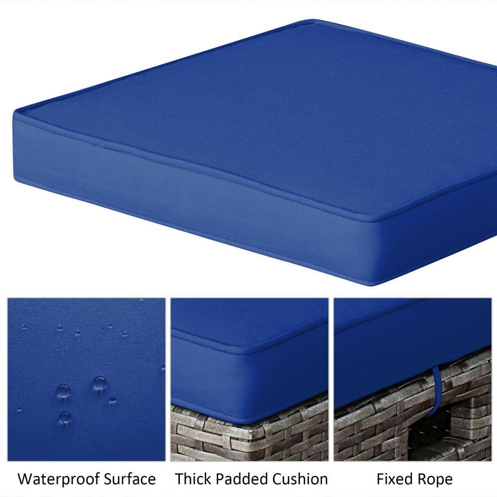 Mix Gray Steel Frame Outdoor Ottomans with Navy Cushions, 2 Pack
