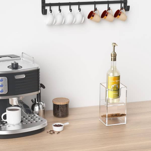 Clear Acrylic 2-Tier Coffee Cup and Condiment Organizer Station with Straw Holder for 16oz Cups for Countertop