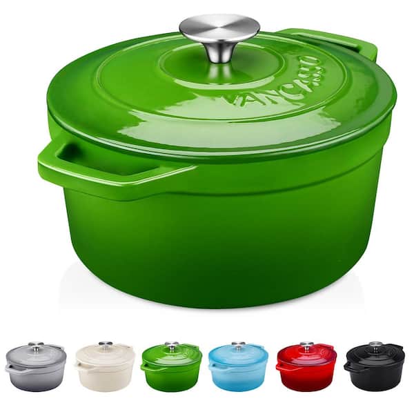 5 Quart Cast Iron Round Dutch Oven with Lid – Dual Handles Thyme Green  Kitchen