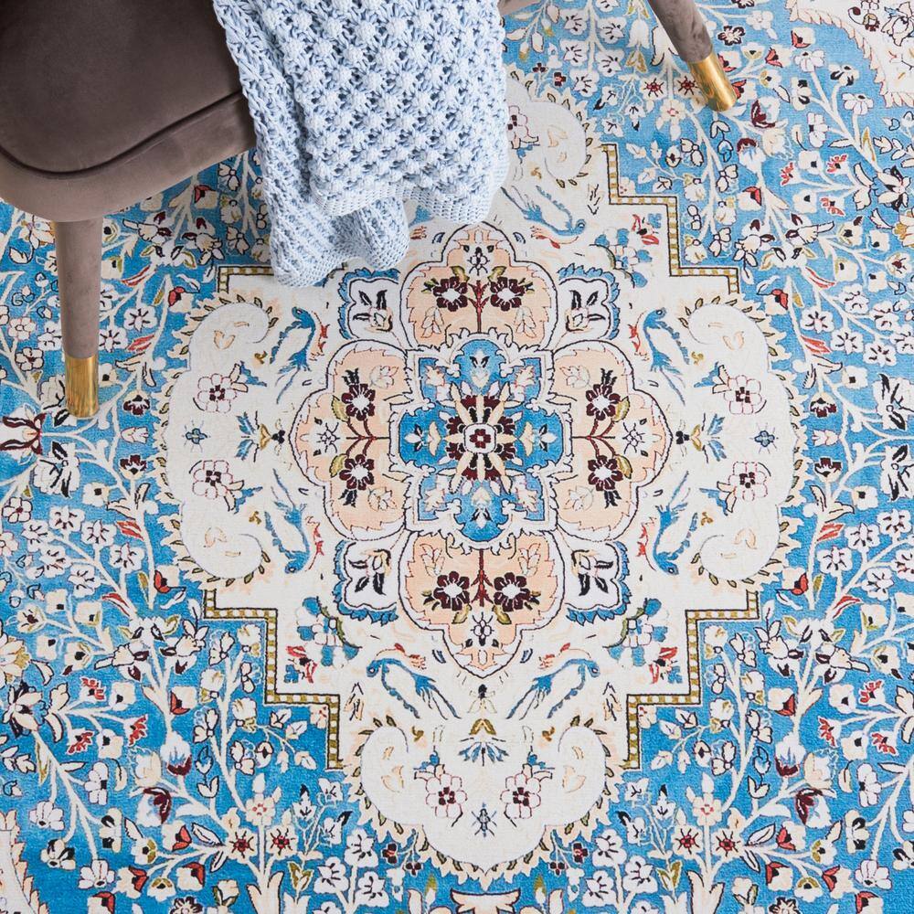 Tucson 72" Square Turquoise & Beige Easy-Care Synthetic Area Rug