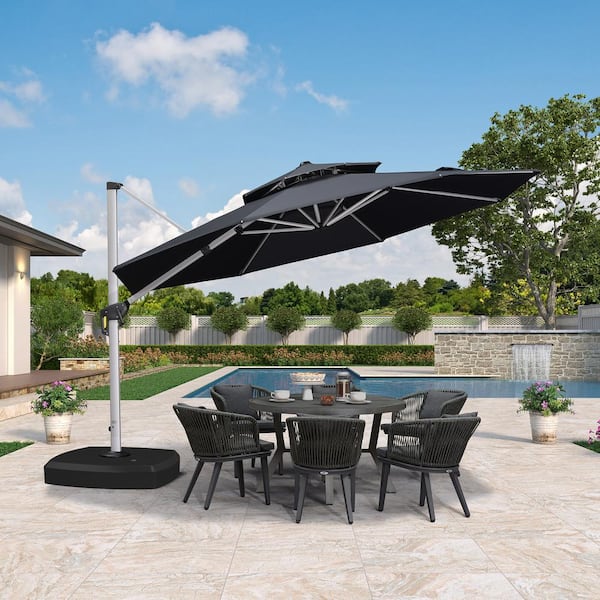 PURPLE LEAF 12 ft. Octagon High-Quality Aluminum Cantilever Polyester Outdoor Patio Umbrella with Wheels Base, Gray